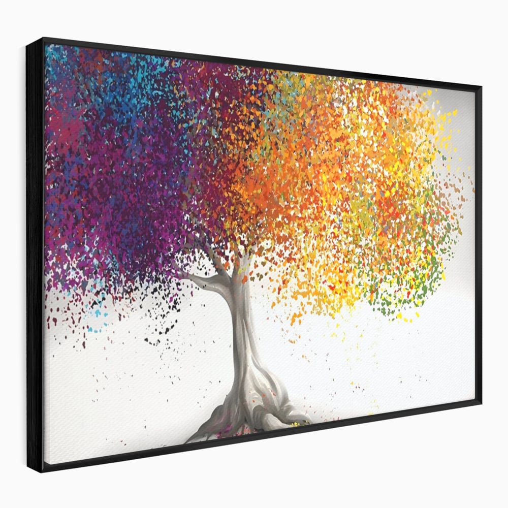 Tablou canvas cu tablou canvas cu un copac colorat, in rama de aluminiu negru